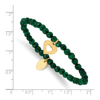 Stainless Steel Green Jade Heart Stretch Bracelet – view 4