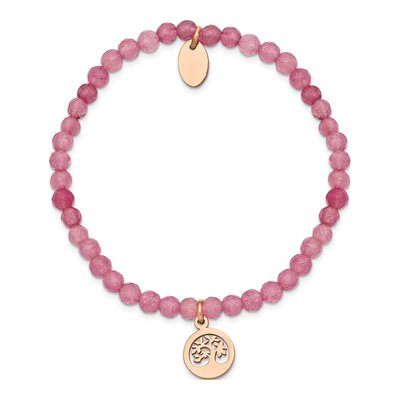 Stainless Steel Pink Jade Tree Stretch Bracelet – view 3
