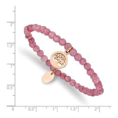 Stainless Steel Pink Jade Tree Stretch Bracelet – view 4