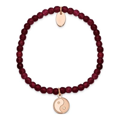 Stainless Steel Yin Yang Red Jade Stretch Bracelet – view 3