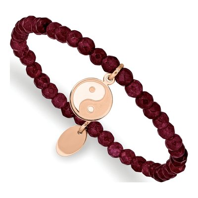 Stainless Steel Yin Yang Red Jade Stretch Bracelet