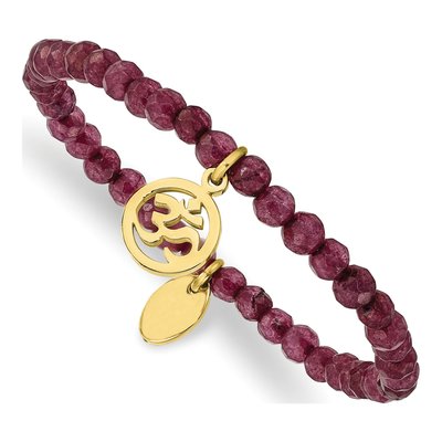 Stainless Steel Purple Jade OHM Stretch Bracelet