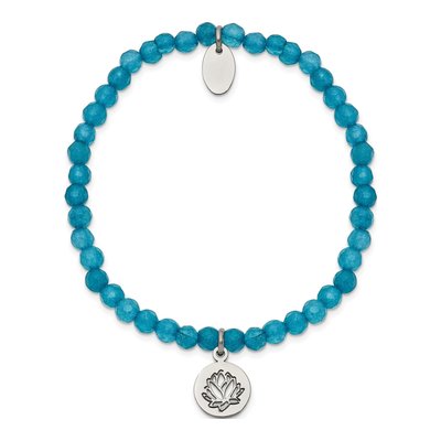 Stainless Steel Blue Jade Lotus Stretch Bracelet – view 3