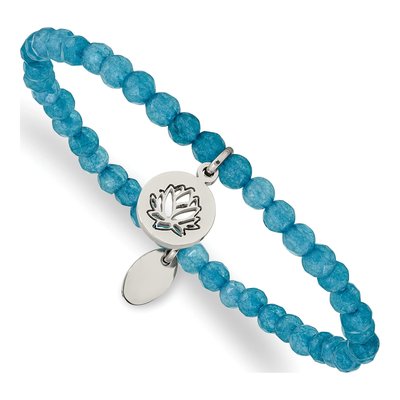 Stainless Steel Blue Jade Lotus Stretch Bracelet