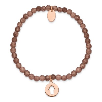 Stainless Steel Hamsa Brown Jade Stretch Bracelet – view 3