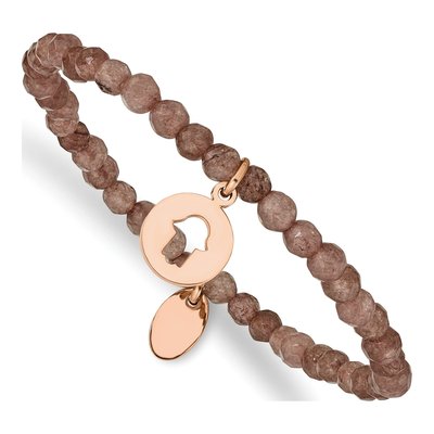 Stainless Steel Hamsa Brown Jade Stretch Bracelet