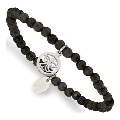 Stainless Steel Angel Black Jade Bracelet