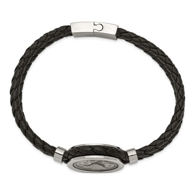 Stainless Steel CZ Braided Leather Bracelet – view 3