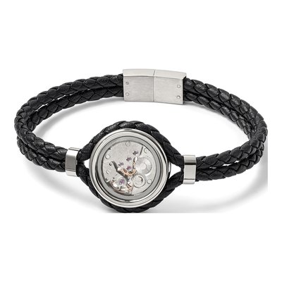 Stainless Steel CZ Braided Leather Bracelet – view 6