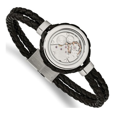 Stainless Steel CZ Braided Leather Bracelet