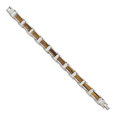 Men's Stainless Steel 11.9mm Tiger's Eye Link Chain Bracelet – view 3