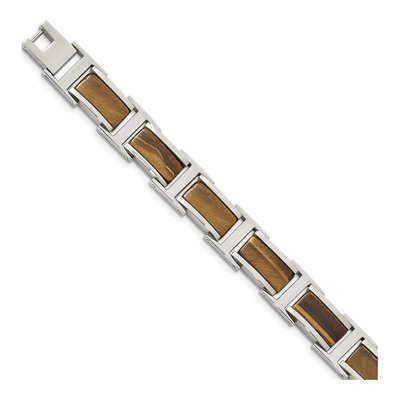 Men's Stainless Steel 11.9mm Tiger's Eye Link Chain Bracelet – view 4
