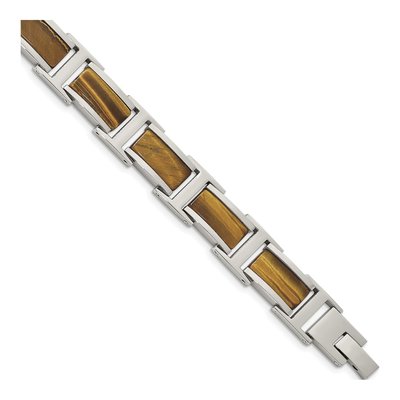 Men's Stainless Steel 11.9mm Tiger's Eye Link Chain Bracelet
