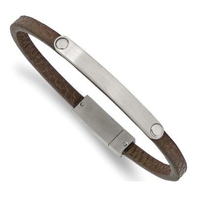 Stainless Steel Leather ID Bracelet