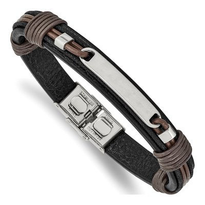 Stainless Steel Leather ID Bracelet