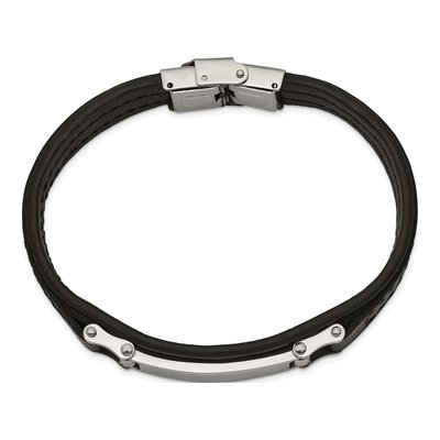 Stainless Steel Black Leather ID Bracelet – view 3