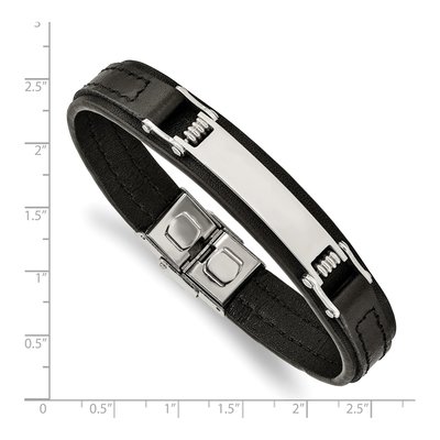 Stainless Steel Black Leather ID Bracelet – view 4