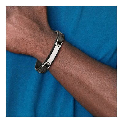 Stainless Steel Black Leather ID Bracelet – view 5