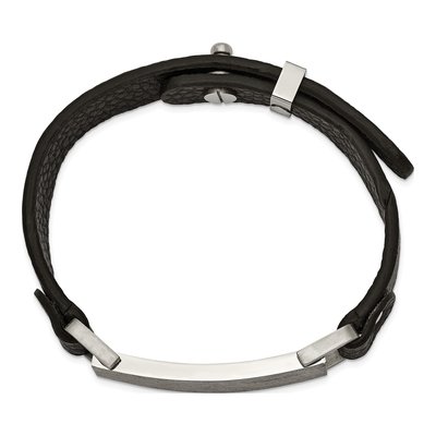 Stainless Steel Black Leather ID Bracelet – view 3