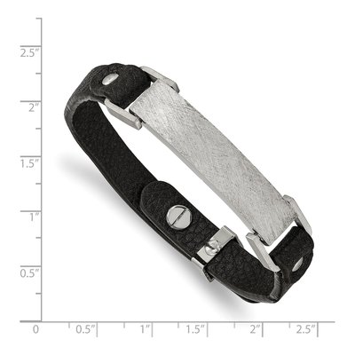 Stainless Steel Black Leather ID Bracelet – view 4