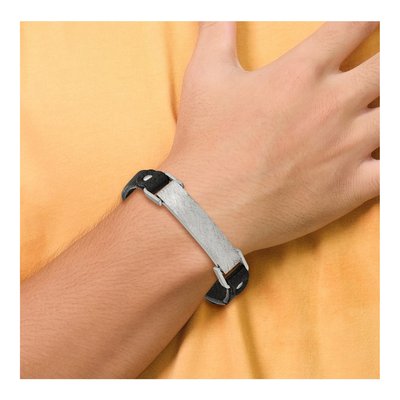 Stainless Steel Black Leather ID Bracelet – view 5