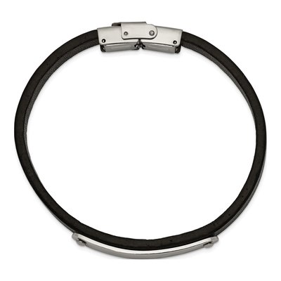 Stainless Steel Black Leather ID Bracelet – view 3