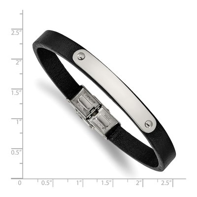 Stainless Steel Black Leather ID Bracelet – view 4