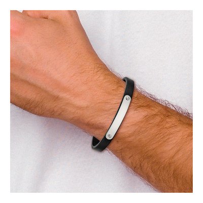 Stainless Steel Black Leather ID Bracelet – view 5
