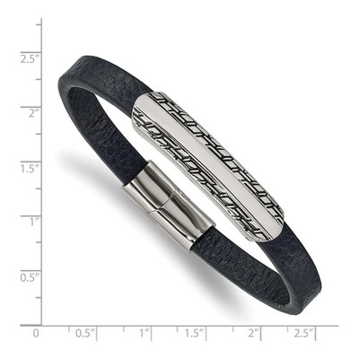 Stainless Steel Navy Leather Bracelet – view 4