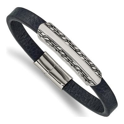 Stainless Steel Navy Leather Bracelet