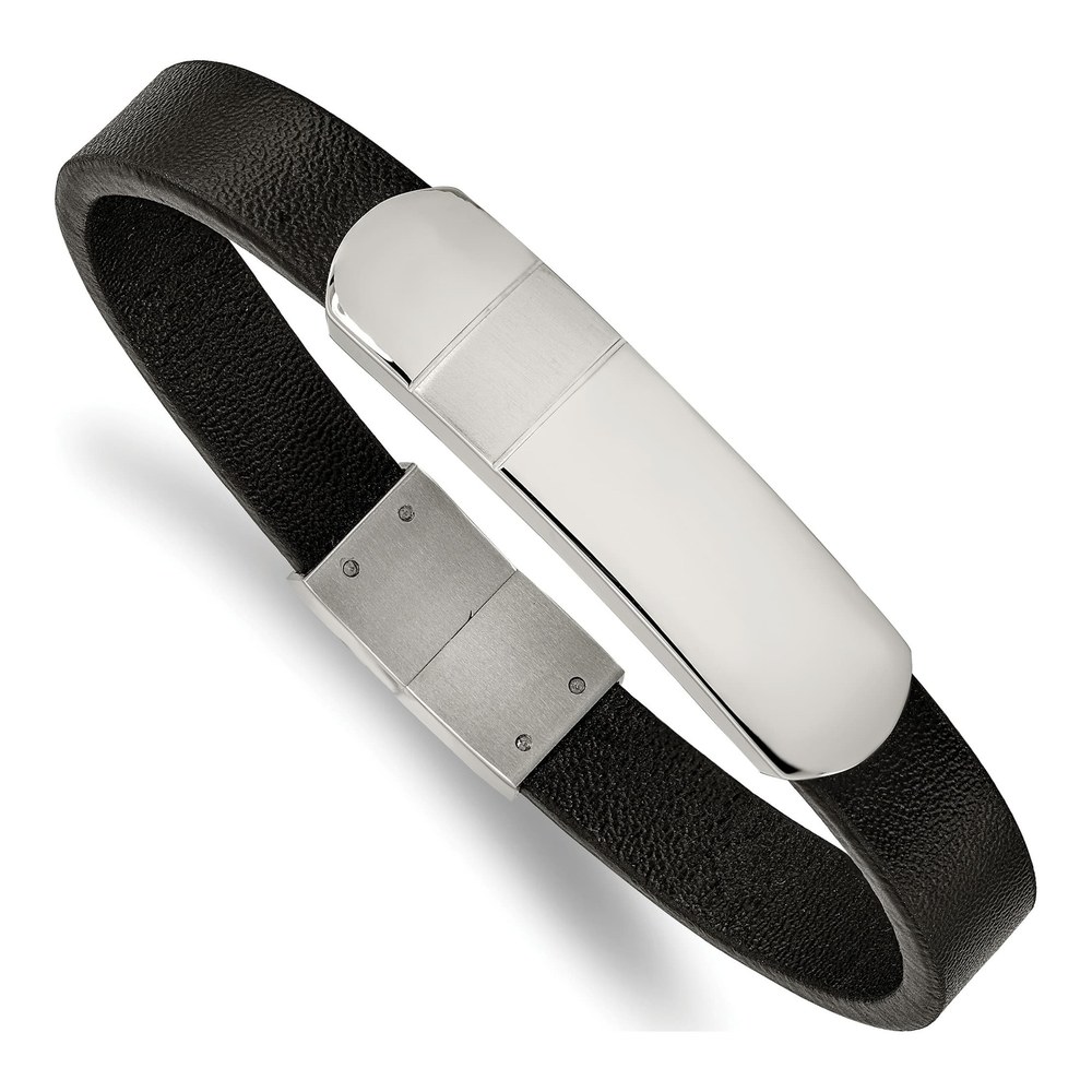 Stainless Steel Leather ID Bracelet