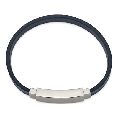 Stainless Steel Navy Leather ID Bracelet – view 3