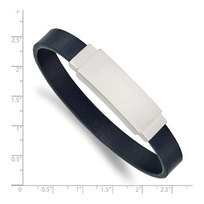 Stainless Steel Navy Leather ID Bracelet – view 4