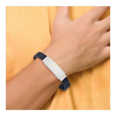 Stainless Steel Navy Leather ID Bracelet – view 5
