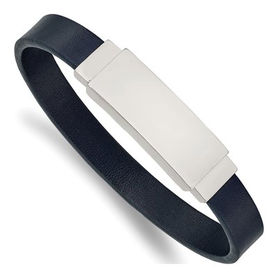 Stainless Steel Navy Leather ID Bracelet