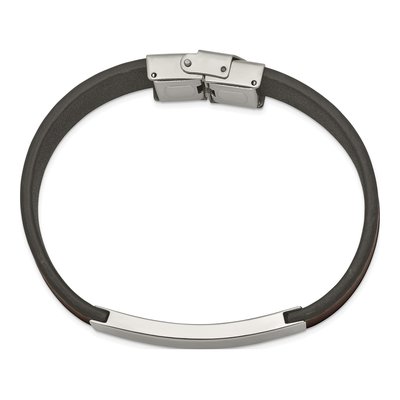 Stainless Steel Brown Leather ID Bracelet – view 3