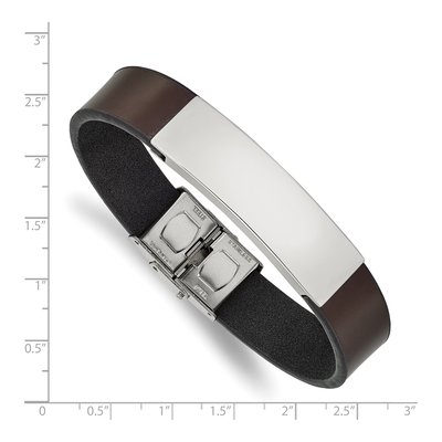 Stainless Steel Brown Leather ID Bracelet – view 4
