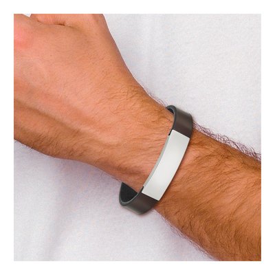 Stainless Steel Brown Leather ID Bracelet – view 5