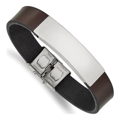 Stainless Steel Brown Leather ID Bracelet
