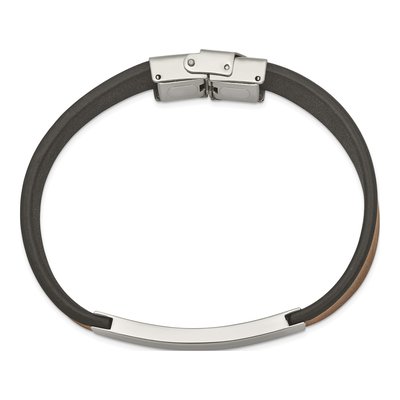 Stainless Steel Leather ID Bracelet – view 3
