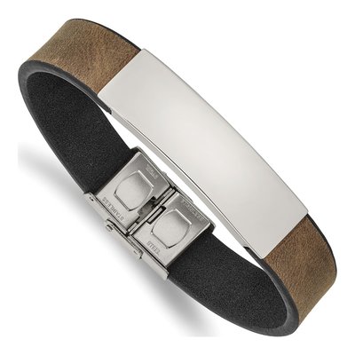 Stainless Steel Leather ID Bracelet