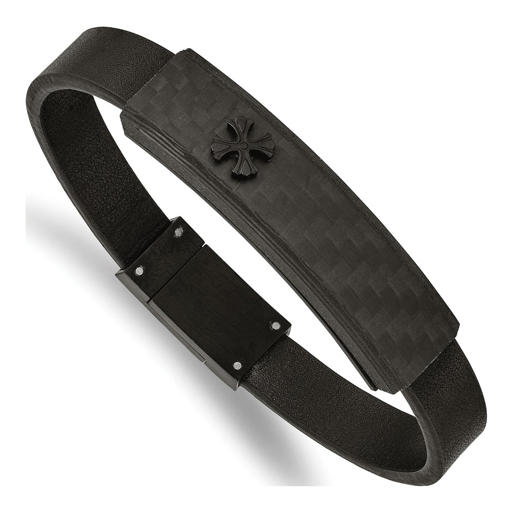 Men's Stainless Steel Black IP Carbon Fiber Bracelet