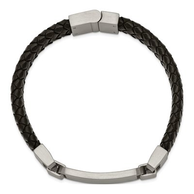 Stainless Steel Black Leather ID Bracelet – view 3