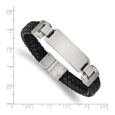 Stainless Steel Black Leather ID Bracelet – view 4