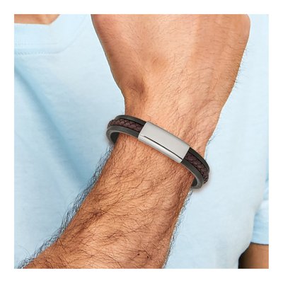 Stainless Steel Braided Leather ID Bracelet – view 5