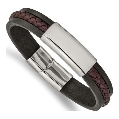 Stainless Steel Braided Leather ID Bracelet