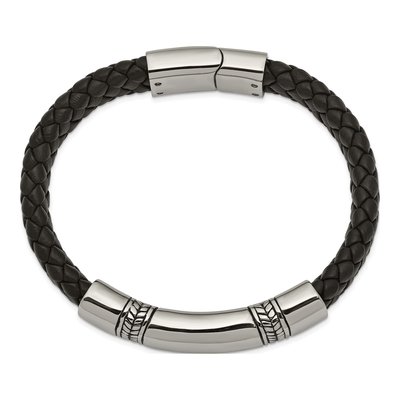 Stainless Steel Braided Leather ID Bracelet – view 3