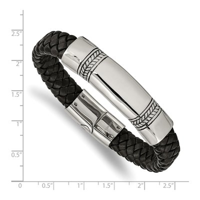 Stainless Steel Braided Leather ID Bracelet – view 4