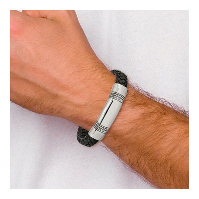 Stainless Steel Braided Leather ID Bracelet – view 5