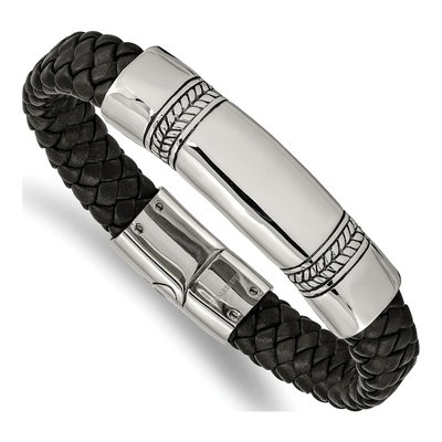 Stainless Steel Braided Leather ID Bracelet